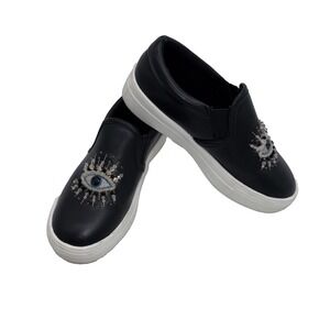 Kurt Geiger- London Flat Sneakers Size 36, ‎ US 6 Black Beaded Evil Eye Leather